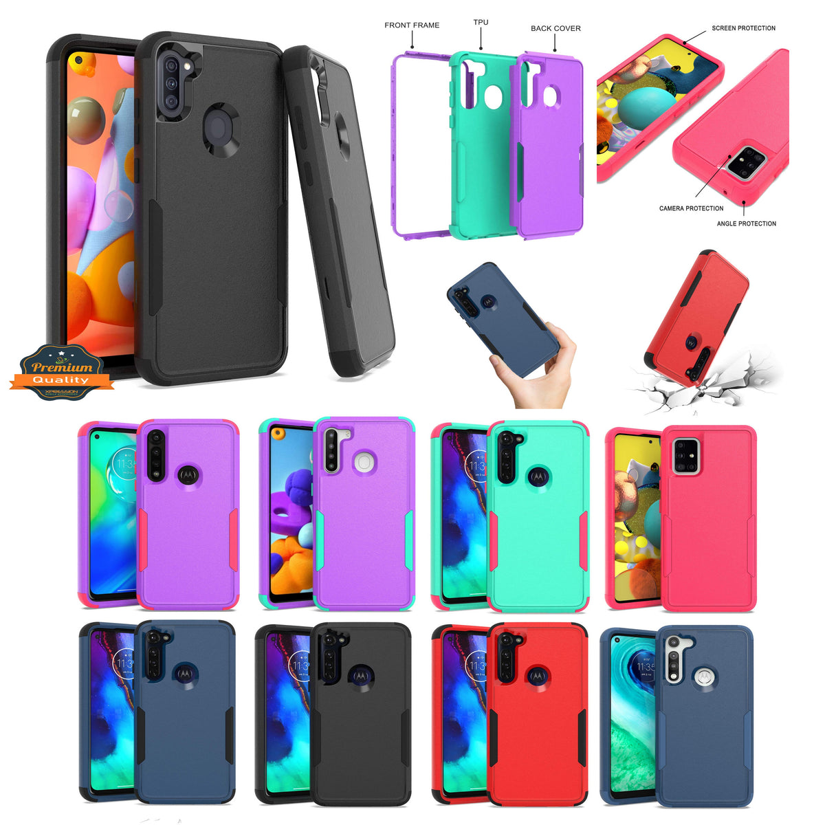 For Samsung Galaxy S25 Ultra Tough Hybrid Shockproof Silicone Rubber TPU + Hard PC Heavy Duty Three Layer Armor Protection Case Cover