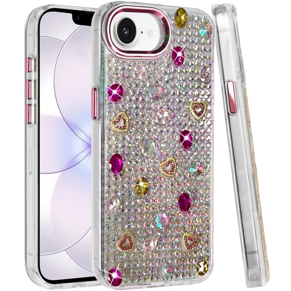 Phone Case for Apple iPhone 17E /16E /SE4 Chrome Fashion Hybrid Bling Diamond Heart Rhinestone Decorative Stones Sparkling Embellished Design Cover