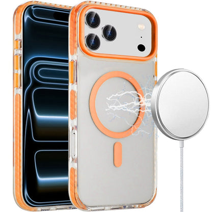 For Apple iPhone 17 Pro (6.3") Transparent Hybrid with Color-Matched Magnetic Circle, Rubber TPU Frame Hard PC Shockproof Case Cover Cosmic Orange