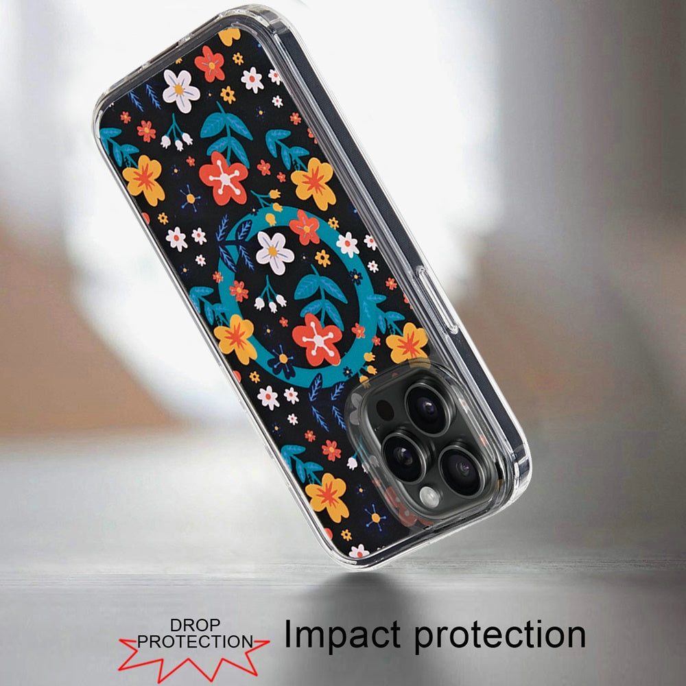 For Apple iPhone 15 Pro Max Cute Fashion Pattern Design, Durable Shockproof Slim TPU Hard Back, MagSafe Compatible Case Cover Nightly Floral