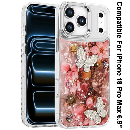 Phone Case for Apple iPhone 18 Pro Max/ 17 Pro Max Glitter Butterfly Design Metal Buttons Shockproof Hybrid TPU + PC Durable Protective Slim Grip Stylish Cover