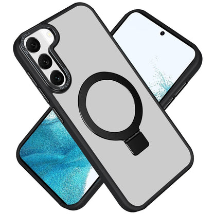 Phone Case for Samsung Galaxy S22+ / S22 Plus Metal Chrome Magnetic Circle Kickstand Shockproof Matching Camera Protector Durable Grip Hybrid Armor Cover Black