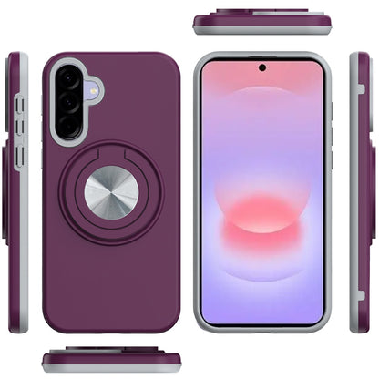Phone Case for Samsung Galaxy A37 Shockproof Magnetic Ring Stand Rotating CarMount Hybrid Metal Matte Finish AntiSlip Grip Kickstand Cover Purple