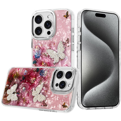 For Apple iPhone 14 Pro Max Epoxy Glitter Flowers Bling 3D Butterfly Fashion TPU Hybrid with Shockproof Protection Case Cover