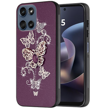 Phone Case for Motorola Moto G Play 5G 2026 Diamond Glitter 3D Butterfly Engraved Luxury Bling Hybrid Shockproof Chrome Edge Protective Durable Grip Cover Purple