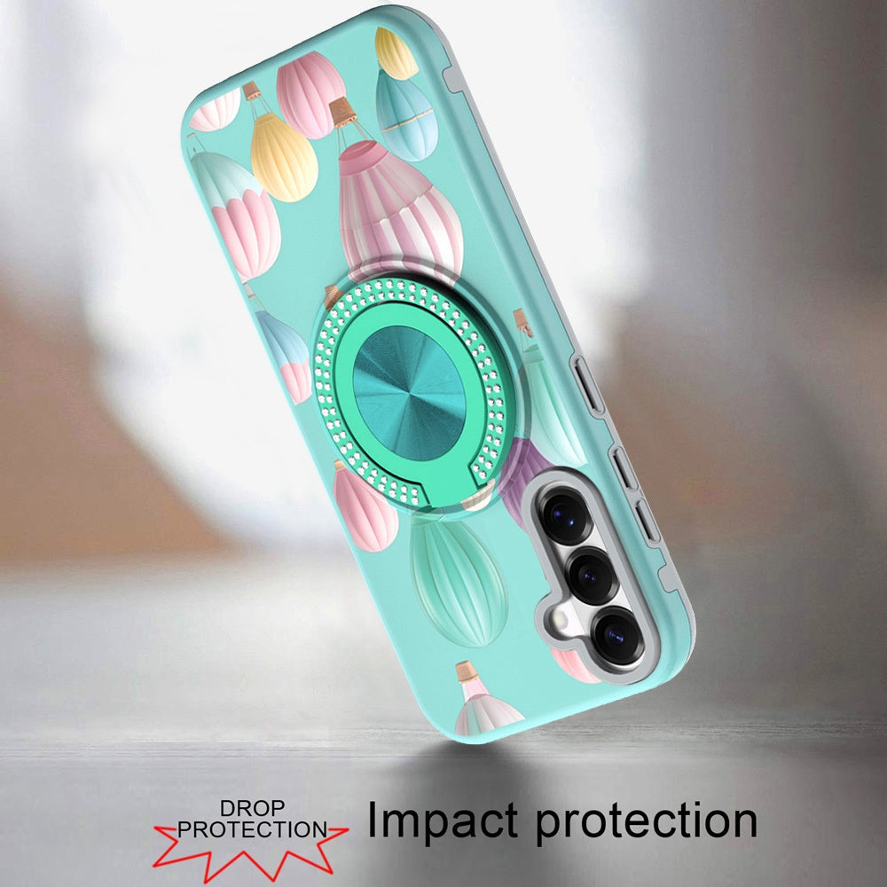 Phone Case for Samsung Galaxy S26 FE /Fan Edition Magnetic Ring Stand Matte Metal Hybrid Car Mount Friendly Shockproof Rotational Grip Diamond Design Pattern Cover