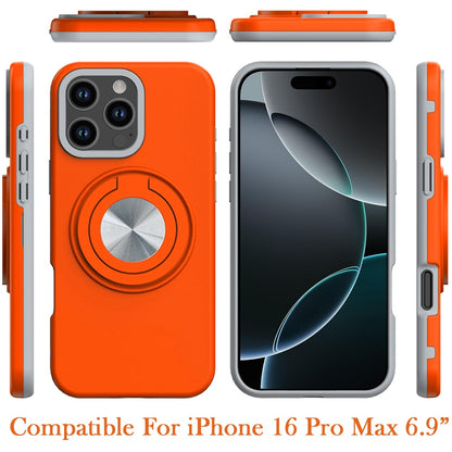 For iPhone 16 Pro Max (6.9") Metal Matte Hybrid with Invisible Rotational Ring Stand, Car Mount Friendly, Military Grade Slim Fit Sturdy Case Cover Cosmic Orange