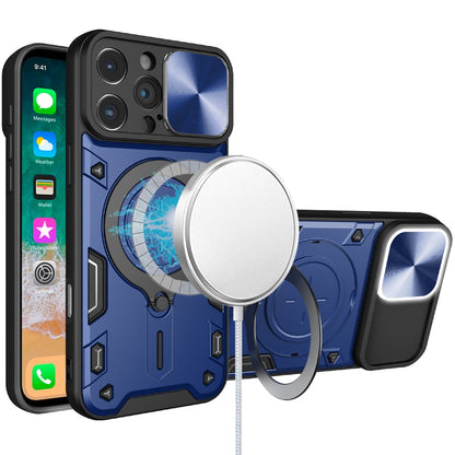 For Apple iPhone 16 Plus (6.7") Hybrid Magnetic Circle 360° Ring Kickstand with MagSafe Compatible & Camera lens Protector Case Cover