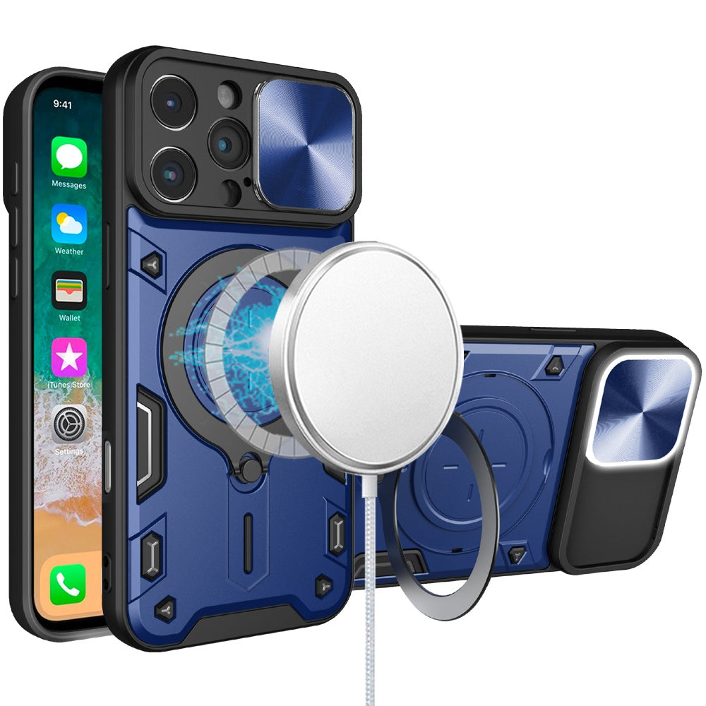 For Apple iPhone 16 (6.1") Hybrid Magnetic Circle 360° Ring Kickstand with MagSafe Compatible & Camera lens Protector Case Cover
