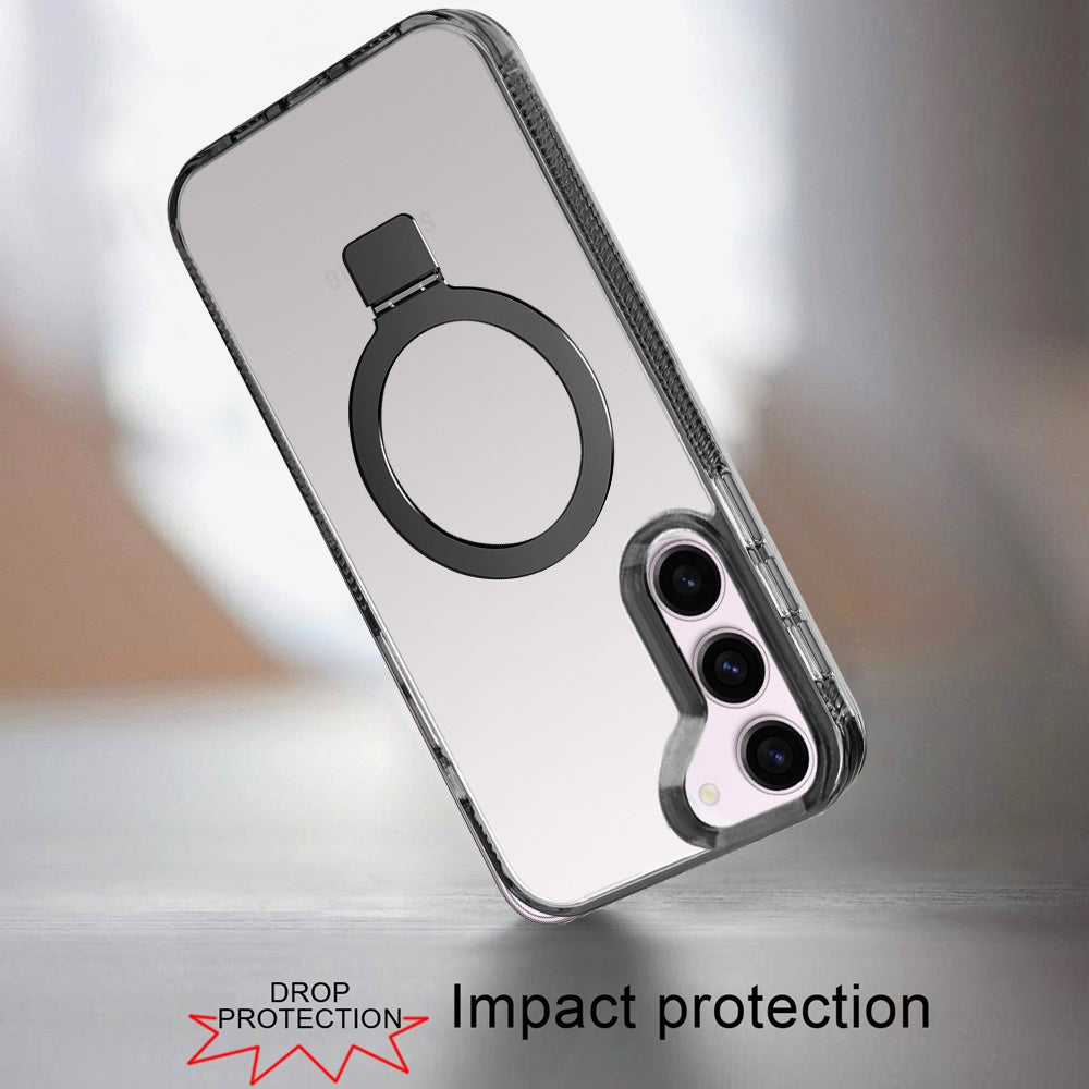 For Samsung Galaxy S22 5G Transparent Magnetic Ring Circle Stand with MagSafe Compatible Hybrid Dotted Edged Hard PC Shockproof Case Cover