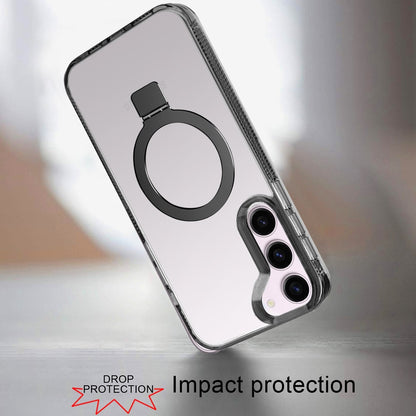 For Samsung Galaxy S22 5G Transparent Magnetic Ring Circle Stand with MagSafe Compatible Hybrid Dotted Edged Hard PC Shockproof Case Cover