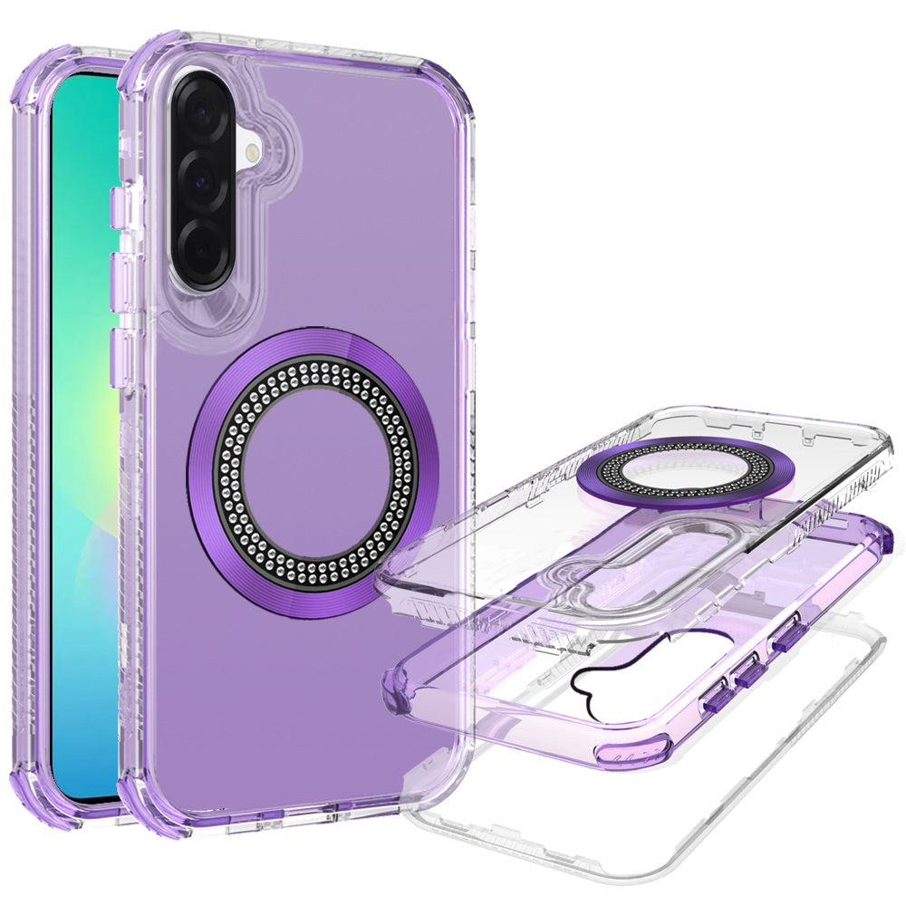 Phone Case for Samsung Galaxy A27 Luxury Bling Rhinestone Glitter Magnetic Circle Frosted Hybrid Dual Layer TPU Tough Construction, Sparkling Finish Cover