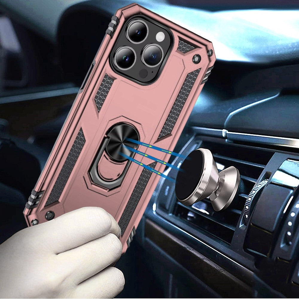 Phone Case for Apple iPhone 13 Pro Rotatable Ring Stand Shockproof Hybrid Armor Anti Slip Heavy Duty Fit Magnetic Car Mount Durable Grip Cover Gold