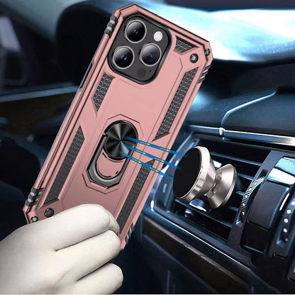 Phone Case for Apple iPhone 13 Pro Rotatable Ring Stand Shockproof Hybrid Armor Anti Slip Heavy Duty Fit Magnetic Car Mount Durable Grip Cover Gold