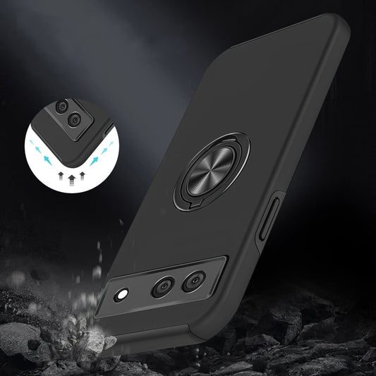 For Google Pixel 7A Hybrid 360 Degree Rotatable Metal Invisible Ring Stand Holder Slim Fit Magnetic Car Mount Shockproof Case Cover Black