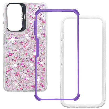 Phone Case for Samsung Galaxy A27 Luxury Bling Scattered Glitter Hybrid Dual Layers with Integrated Camera Stand and Sparkle Finish Design Cover