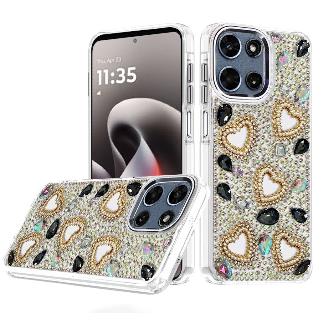 Phone Case for Motorola Moto G Stylus 5G 2026/2025 Luxury Crystal Heart Rhinestone Diamond Bling Shockproof Hybrid Glitter Protective Stylish Durable Grip Cover