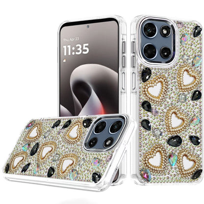 Phone Case for Motorola Moto G Stylus 5G 2026/2025 Luxury Crystal Heart Rhinestone Diamond Bling Shockproof Hybrid Glitter Protective Stylish Durable Grip Cover