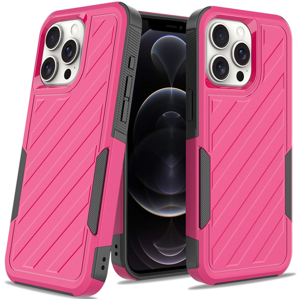 For Apple iPhone 16e Hybrid lined shockproof dual layer Rugged 2in1 Hard PC & Silicone TPU Non Slip Textured Tough Armor Case Cover Hot Pink