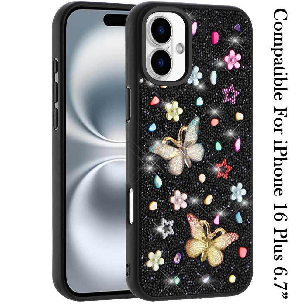 Phone Case for Apple iPhone 16 Plus 3D Butterfly Diamond Bling Glitter Shockproof Stylish Protective Luxury Hybrid Sparkly Durable Grip Design Cover