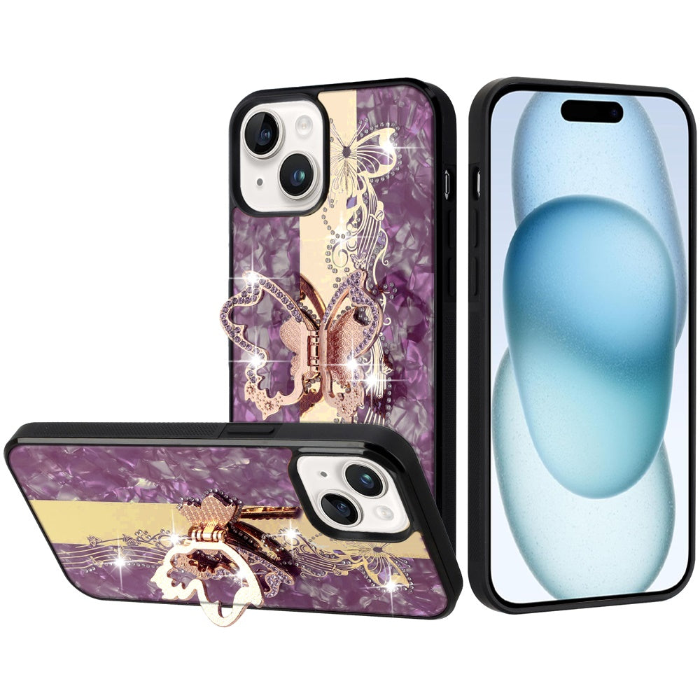 Diamond Glitter Butterfly Engraved Ring Stand Luxury Bling Hybrid Shockproof Chrome Edge Protective Durable Grip