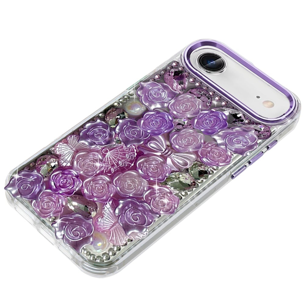 For Apple iPhone 17 Air (6.6") Muti-Color Floral Fashion Bling Crystal 3D Full Diamonds Stones Sparkle Rhinestone Glitter Hybrid Case Cover