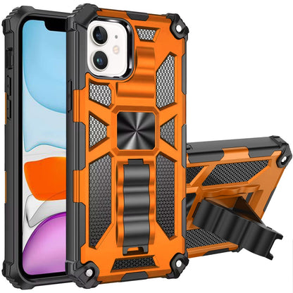 For Apple iPhone 11 Hybrid Shockproof [Military Grade] Rugged Protective with Magnetic Car Mount & Invisible Stand Case Cover Cosmic Orange
