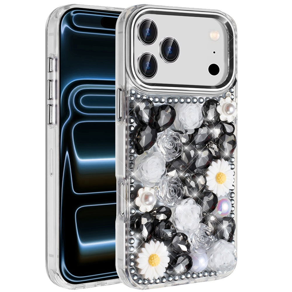 Phone Case for Apple iPhone 18 Pro Full Bling Rhinestone Glitter Floral Luxury Hybrid Shockproof Stylish Sparkling Protective Designer Ornament Cover