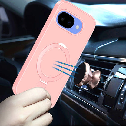 Phone Case for Google Pixel 10A Magnetic Ring Stand Full Rotation Matte Shockproof Grip Anti Slip Durable Camera Protection Hybrid Cover Light Pink