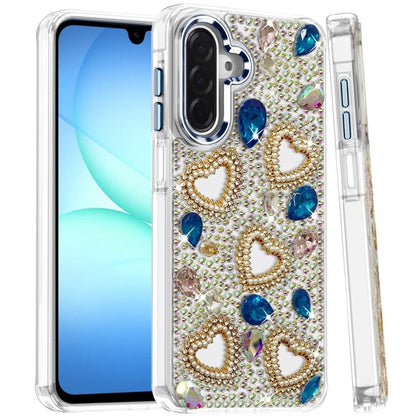 Phone Case for Samsung Galaxy A17 Luxury Crystal Heart Rhinestone Diamond Bling Shockproof Hybrid Glitter Protective Stylish Durable Grip Cover