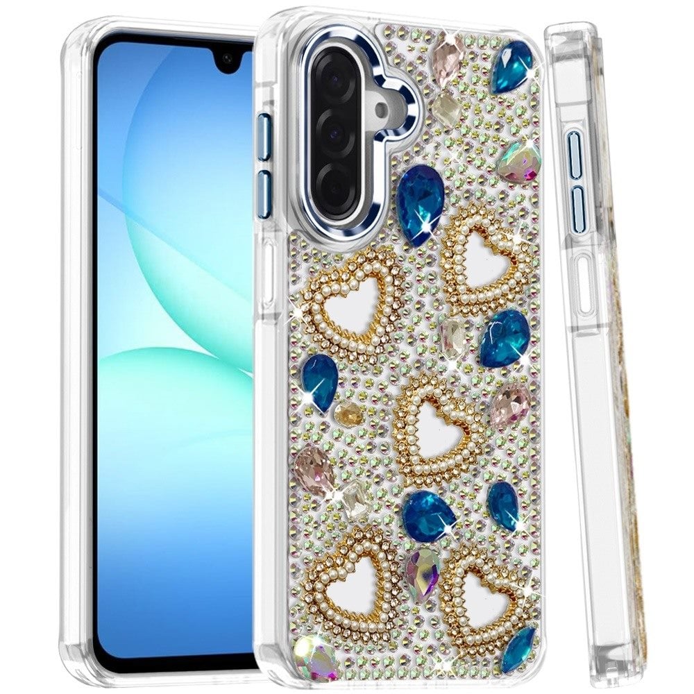 Phone Case for Galaxy A17 Luxury Crystal Heart Rhinestone Diamond Bling Shockproof Hybrid Glitter Protective Stylish Durable Grip Cover
