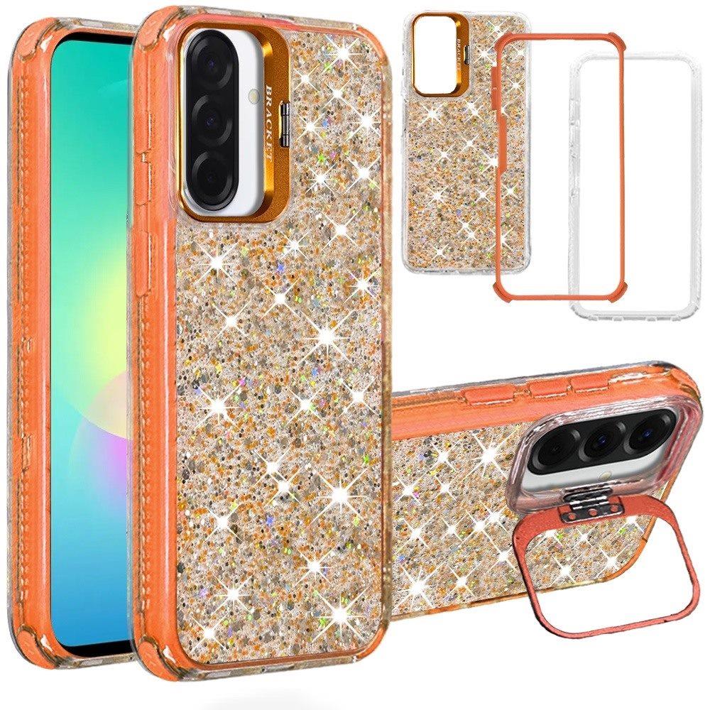 Phone Case for Samsung Galaxy A27 Luxury Bling Scattered Glitter Hybrid Dual Layers with Integrated Camera Stand and Sparkle Finish Design Cover