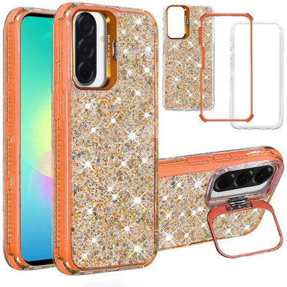 Phone Case for Samsung Galaxy A27 Luxury Bling Scattered Glitter Hybrid Dual Layers with Integrated Camera Stand and Sparkle Finish Design Cover