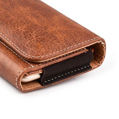 For Apple iPhone 16 Pro (6.3") Universal Horizontal Cell Phone Leather Pouch Holster Carrying Case with Credit Card Slots & Belt Clip Loop Cover [Brown]