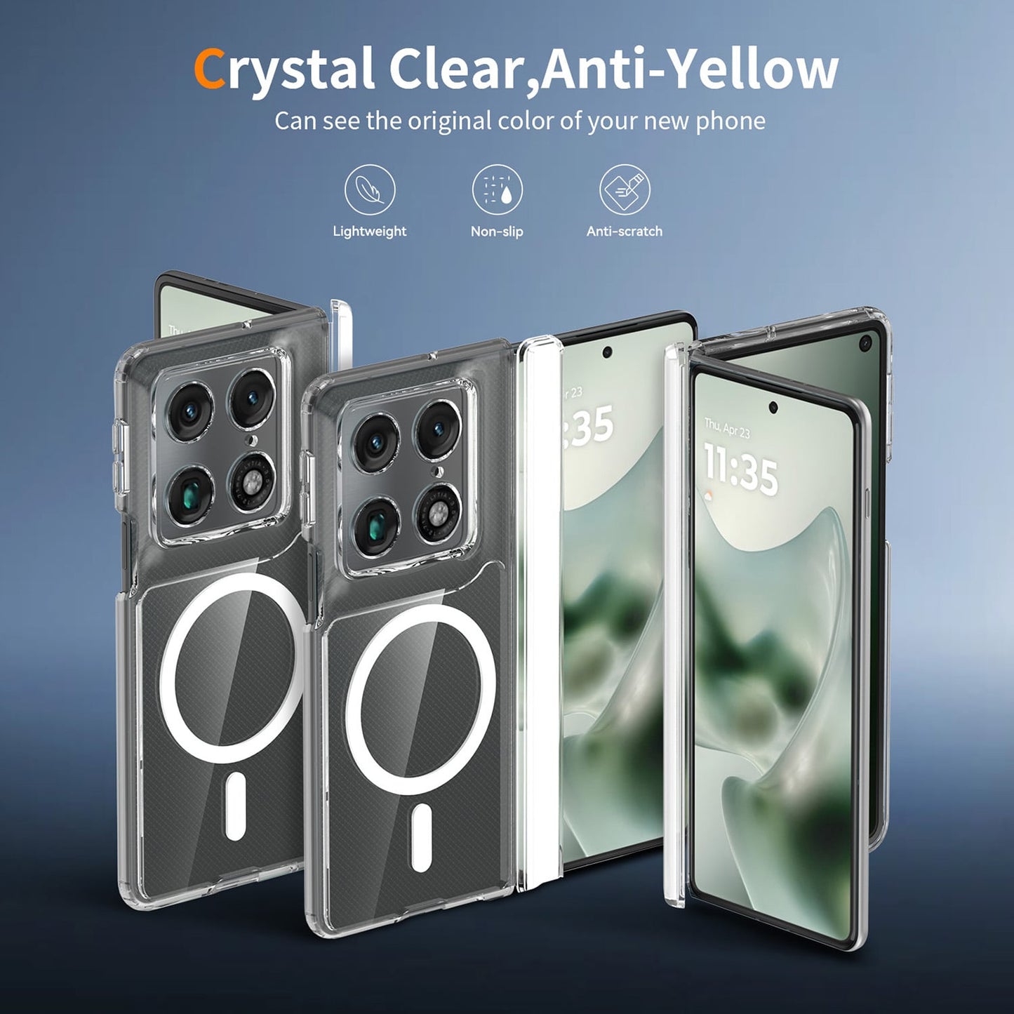 Phone Case for Motorola Razr Fold 2026 Transparent Magnetic Back Hybrid Hard PC Soft TPU Slim Fit Reinforced Bumper Shock Absorbing Frame Cover Clear