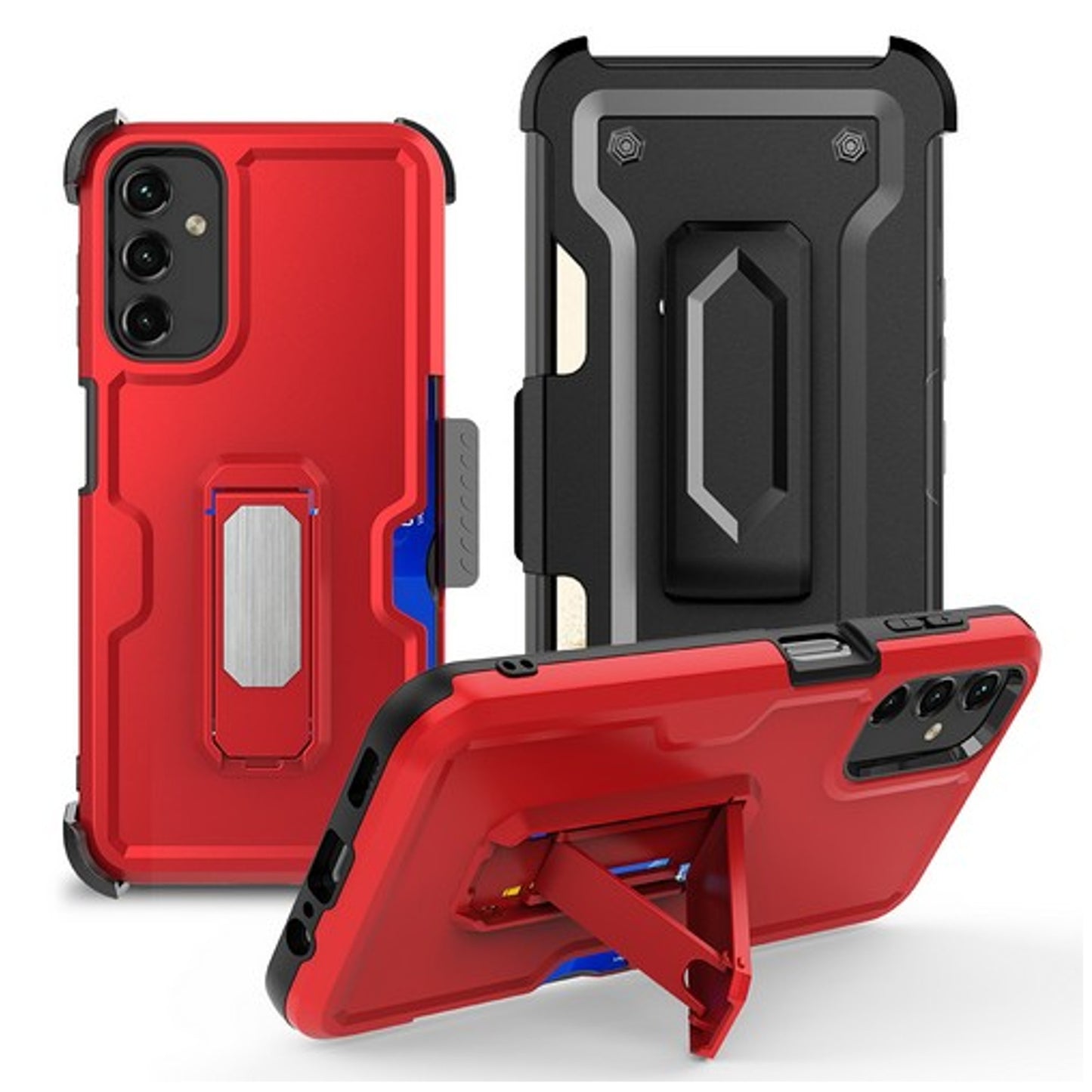 Phone Case Cover for Motorola Moto G Stylus 5G 2026 Hybrid Wallet Case with Invisible ID Card Slot, Kickstand, Holster Belt Clip, Heavy-Duty Protection Cover Red
