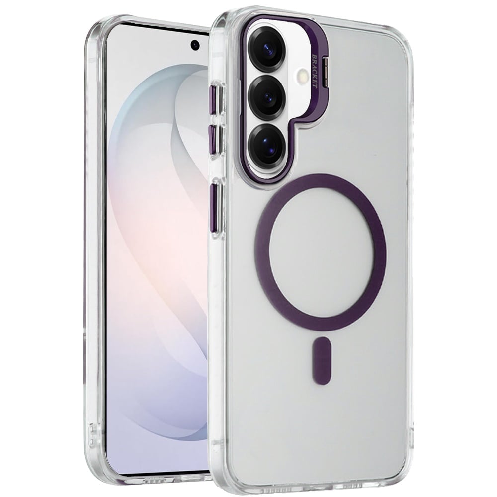 Phone Case for Samsung Galaxy S26 FE /S26 Fan Edition Clear Metallic Camera Stand Magnetic Hybrid TPU Shockproof Grip Camera Protection Kickstand Durable Armor Cover