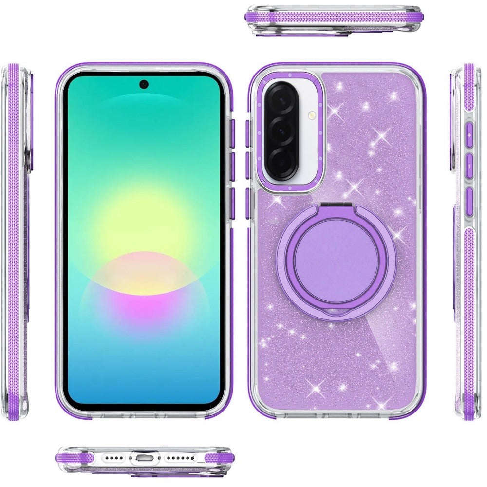 Phone Case for Samsung Galaxy A27 Magnetic Hybrid 360 Rotating Ring Kickstand Tough Hard PC Soft TPU Glitz Shimmer Glitter Shock Absorbing Cover