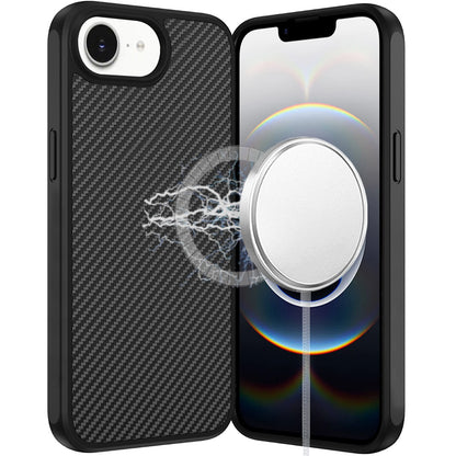 For Apple iPhone 17E /16E Carbon Fiber Design with Magnetic HQ 2.0mm Thick Hybrid Shockproof Rubber Hard PC Case Cover
