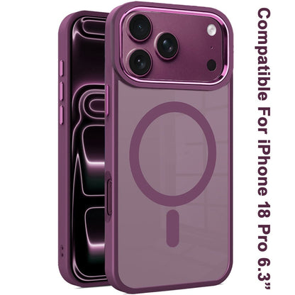 Phone Case for Apple iPhone 18 Pro/ 17 Pro Clear Acrylic Magnetic Circle Shockproof Hybrid Metal Button TPU Drop Protection Rugged Slim Durable Armor Cover Purple