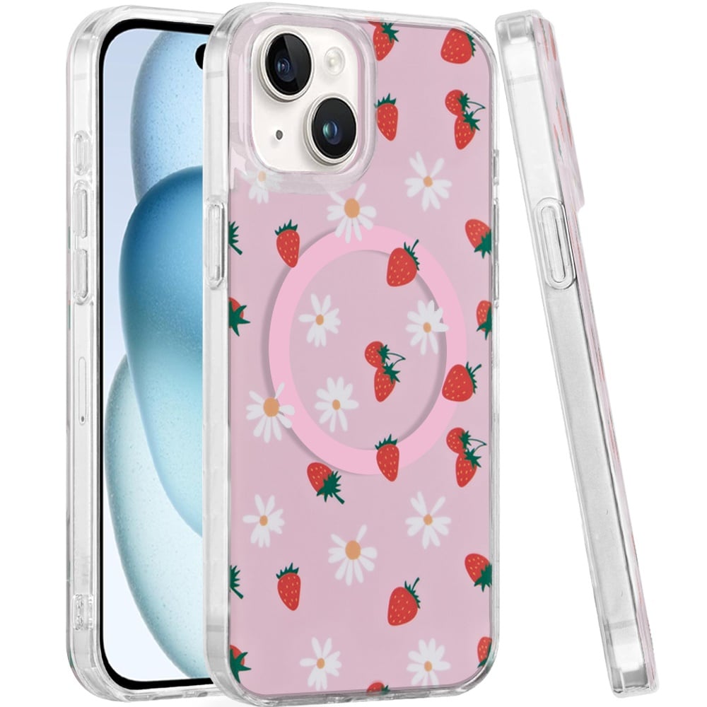 For iPhone 15 (6.1") Stylish Pattern Fashion IMD Printed Design TPU Double Layer Slim Shockproof with Magnetic Back Case Cover