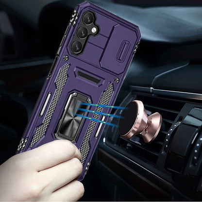 For Samsung Galaxy A16 5G Hybrid Case with Rotation Ring Stand Shockproof & Slide Camera Window TPU Armor Drop-proof Case Cover