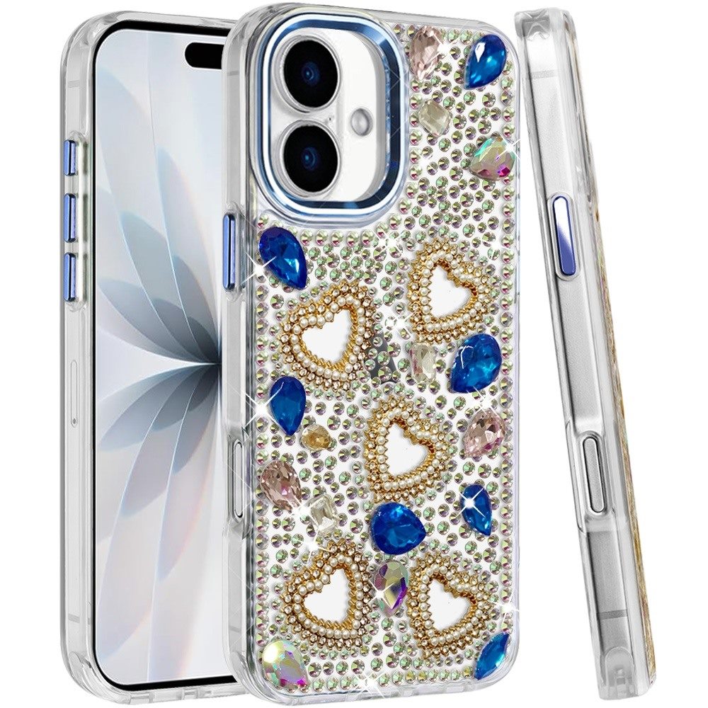 Phone Case for Apple iPhone 17 (6.3") Luxury Crystal Heart Rhinestone Diamond Bling Shockproof Hybrid Glitter Protective Stylish Durable Grip Cover