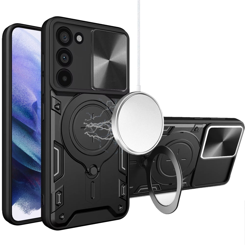 Phone Case for Galaxy S21 Magnetic Ring Stand Shockproof Hybrid Full Camera Slide Guard Anti Slip Heavy Duty Protective Armor Cover
