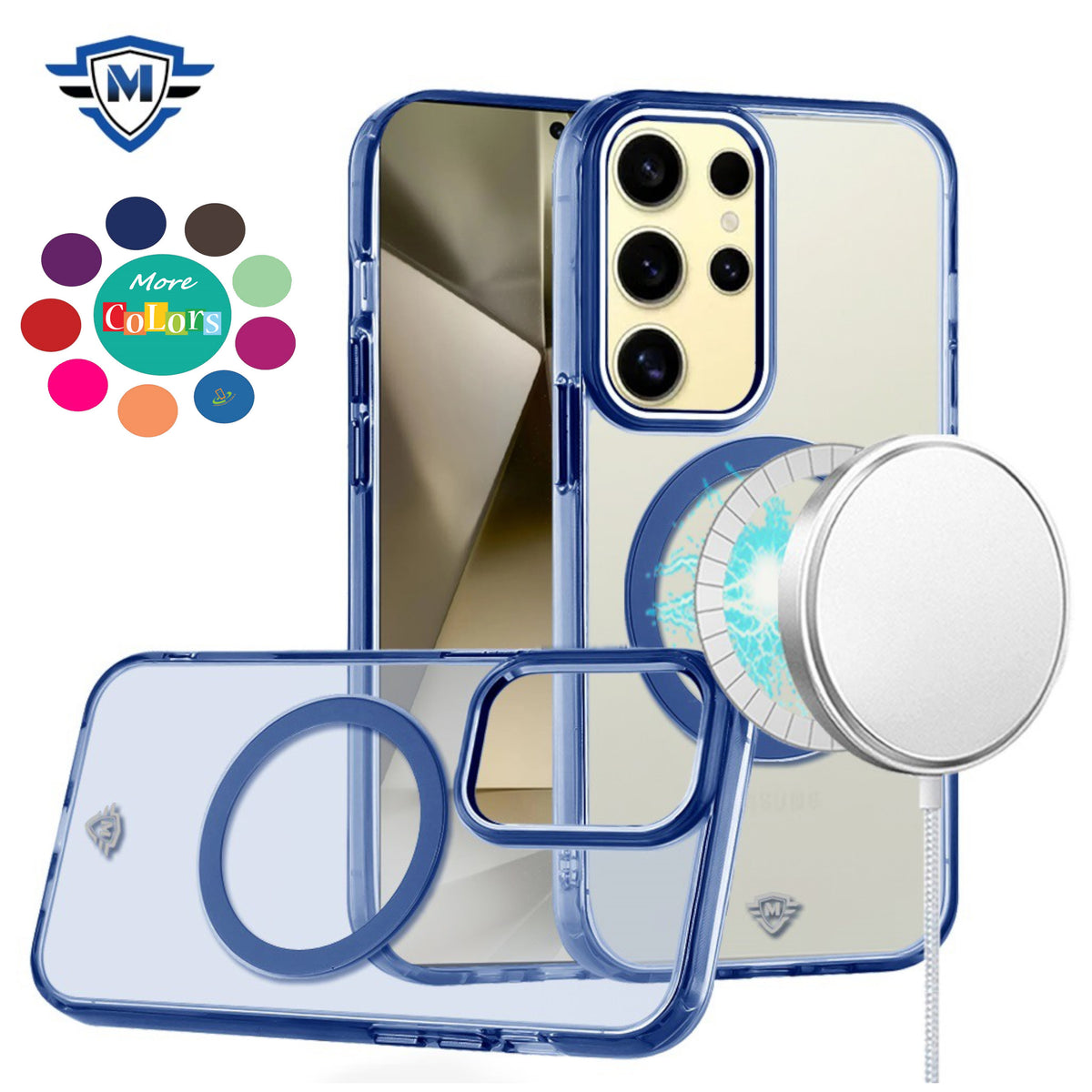 For Apple iPhone 16 Pro Max (6.9") Transparent Hybrid Circle Ring Magnetic Compatible with MagSafe Color Frame Metal Buttons Case Cover