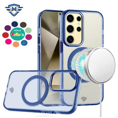 For Apple iPhone 16 Pro Max (6.9") Transparent Hybrid Circle Ring Magnetic Compatible with MagSafe Color Frame Metal Buttons Case Cover