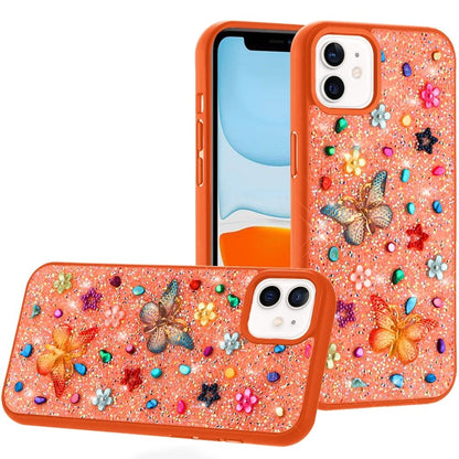 Phone Case for Apple iPhone 11 3D Butterfly Diamond Bling Glitter Shockproof Stylish Protective Luxury Hybrid Sparkly Durable Grip Design Cover Cosmic Orange