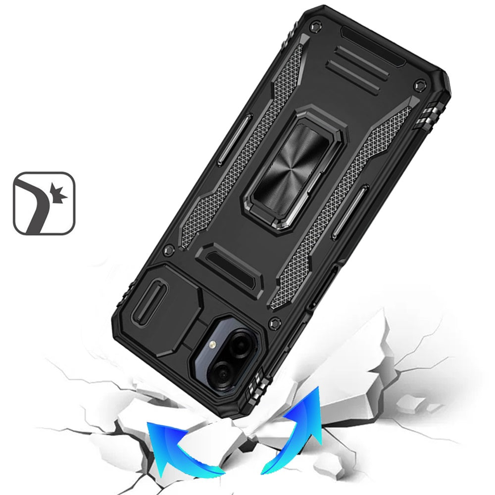 Phone Case for Samsung Galaxy A08 4G, A07 5G, A07 4G Tough Metal Ring Shockproof Sliding Camera Window Hybrid Armor Rugged Anti Slip Heavy Duty Grip Cover