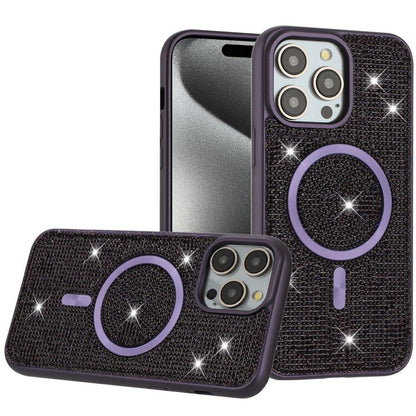 Phone Case for Apple iPhone 15 Pro Max Magnetic Bling Diamond Sparkle Hybrid Shockproof Rugged Grip Durable Protection Anti-Slip Armor Design Cover Purple