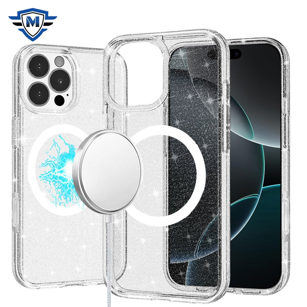 For Apple iPhone 16 Pro (6.3") Premium Glitter Shiny Sparkle Bling [MagSafe Compatible] TPU Rubber Hard PC Back Hybrid Case Cover